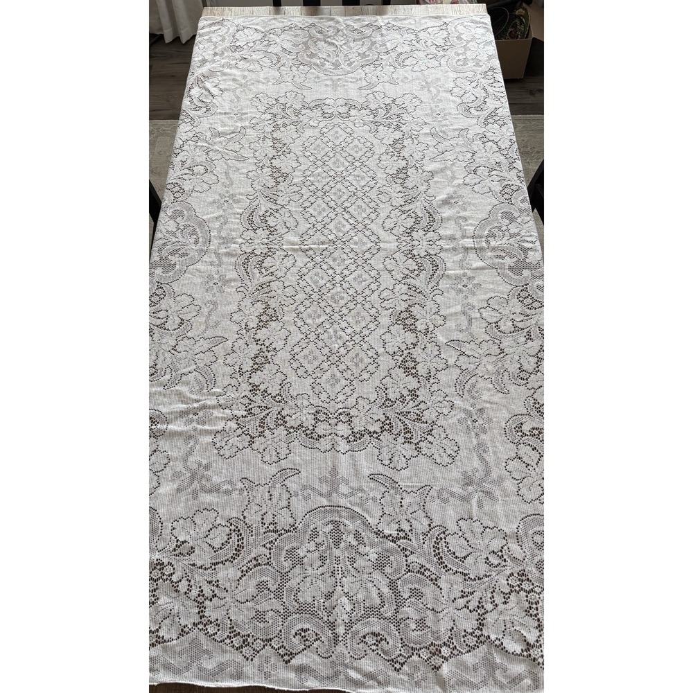 Vintage White Lace Floral Pattern Rectangle Tablecloth 116"x54"
